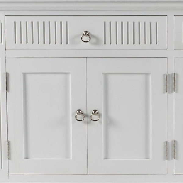 HomeRoots 59" White Solid Wood Buffet Cabinet with Two Drawers & Four Doors for Stylish Storage Solutions 523208
