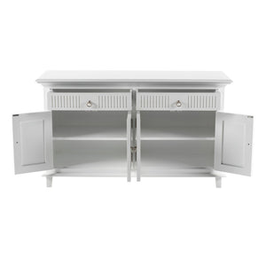HomeRoots 59" White Solid Wood Buffet Cabinet with Two Drawers & Four Doors for Stylish Storage Solutions 523208