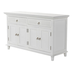 HomeRoots 59" White Solid Wood Buffet Cabinet with Two Drawers & Four Doors for Stylish Storage Solutions 523208