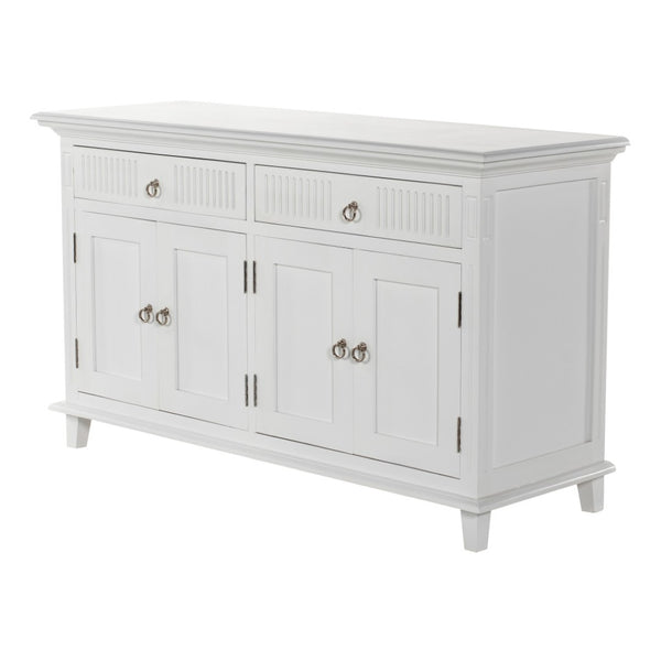 HomeRoots 59" White Solid Wood Buffet Cabinet with Two Drawers & Four Doors for Stylish Storage Solutions 523208
