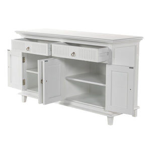 HomeRoots 59" White Solid Wood Buffet Cabinet with Two Drawers & Four Doors for Stylish Storage Solutions 523208
