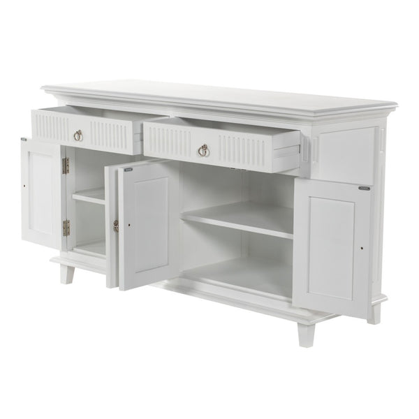 HomeRoots 59" White Solid Wood Buffet Cabinet with Two Drawers & Four Doors for Stylish Storage Solutions 523208