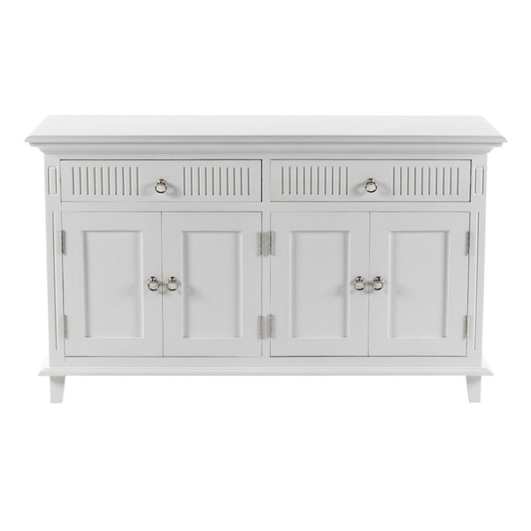 HomeRoots 59" White Solid Wood Buffet Cabinet with Two Drawers & Four Doors for Stylish Storage Solutions 523208