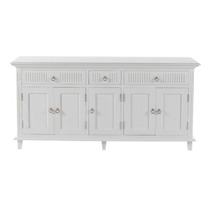 HomeRoots 74" Antiqued White Solid Wood Buffet Table - Stylish Storage Solution with Drawers & Doors! 523209