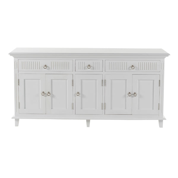 HomeRoots 74" Antiqued White Solid Wood Buffet Table - Stylish Storage Solution with Drawers & Doors! 523209