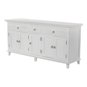 HomeRoots 74" Antiqued White Solid Wood Buffet Table - Stylish Storage Solution with Drawers & Doors! 523209