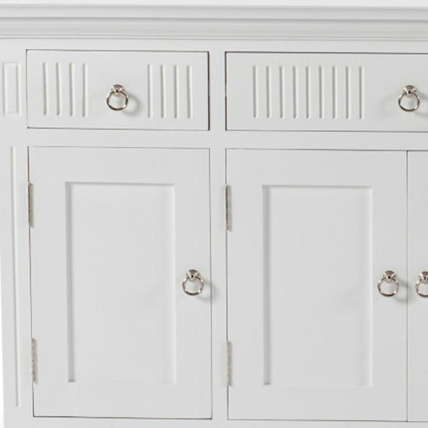 HomeRoots 59" Elegant White Solid Wood Buffet Table with 3 Drawers & 4 Doors for Stylish Home Organization 523210