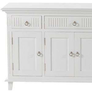 HomeRoots 59" Elegant White Solid Wood Buffet Table with 3 Drawers & 4 Doors for Stylish Home Organization 523210