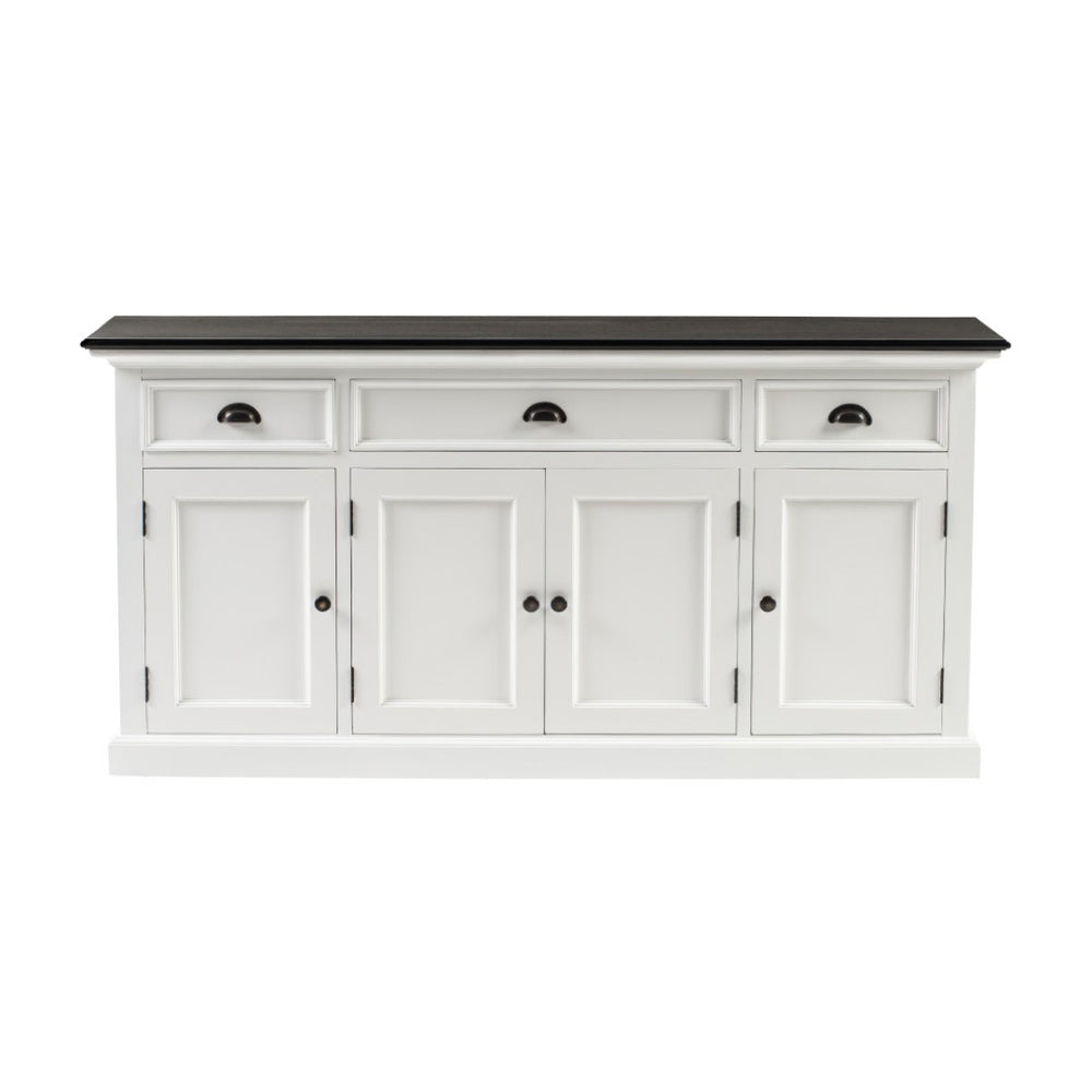 HomeRoots 65" Antiqued White Solid Wood Buffet Cabinet with Storage Drawers & Versatile Transitional Design 523211