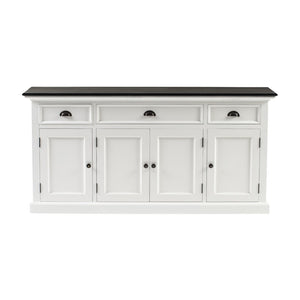 HomeRoots 65" Antiqued White Solid Wood Buffet Cabinet with Storage Drawers & Versatile Transitional Design 523211