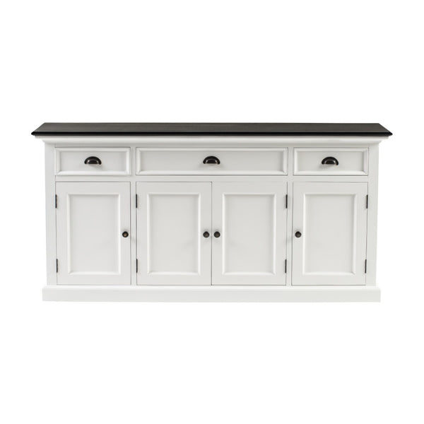 HomeRoots 65" Antiqued White Solid Wood Buffet Cabinet with Storage Drawers & Versatile Transitional Design 523211