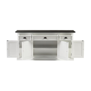 HomeRoots 65" Antiqued White Solid Wood Buffet Cabinet with Storage Drawers & Versatile Transitional Design 523211