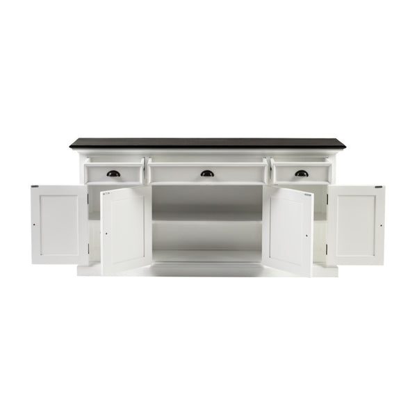 HomeRoots 65" Antiqued White Solid Wood Buffet Cabinet with Storage Drawers & Versatile Transitional Design 523211