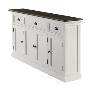 HomeRoots 65" Antiqued White Solid Wood Buffet Cabinet with Storage Drawers & Versatile Transitional Design 523211