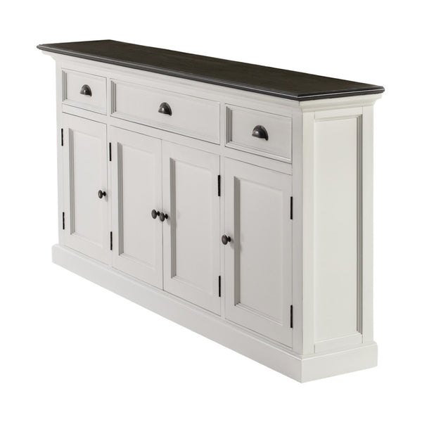 HomeRoots 65" Antiqued White Solid Wood Buffet Cabinet with Storage Drawers & Versatile Transitional Design 523211