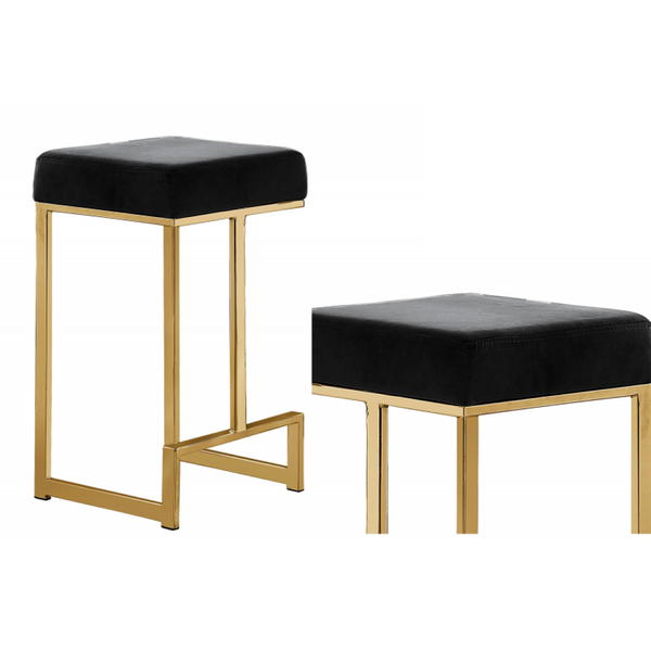 English Elm 25 in Backless Faux Leather Counter Stools with Brushed Gold Sled Base Set of 2 Black+Gold B011P497735