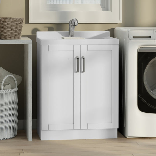 English Elm Murphy Beadboard Laundry Sink Cabinet with Deep Abs Basin and Chrome Faucet Included B136P427211