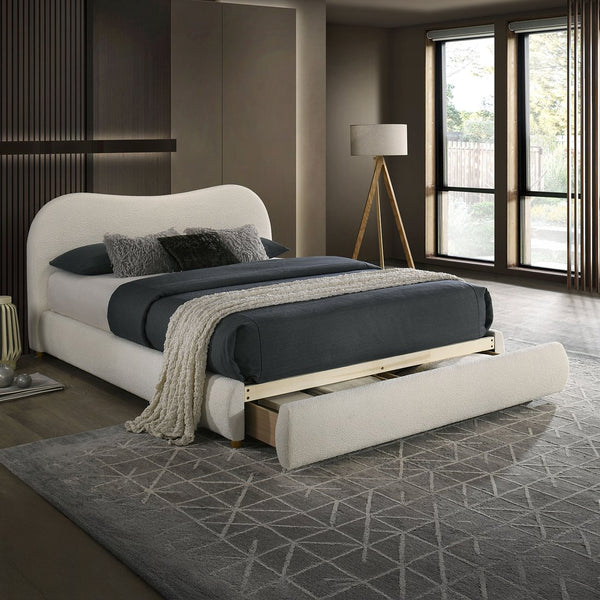 English Elm White Glam Queen Bed with High-Gloss Finish and LED Headboard, Engineered Wood Modern Design White 32 L x 21 W x 15 H B2741S00720