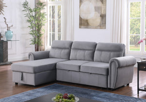 English Elm Augusto Velvet Sleeper Sectional with Storage Chaise and Nailhead Trim Detail B2749S00059