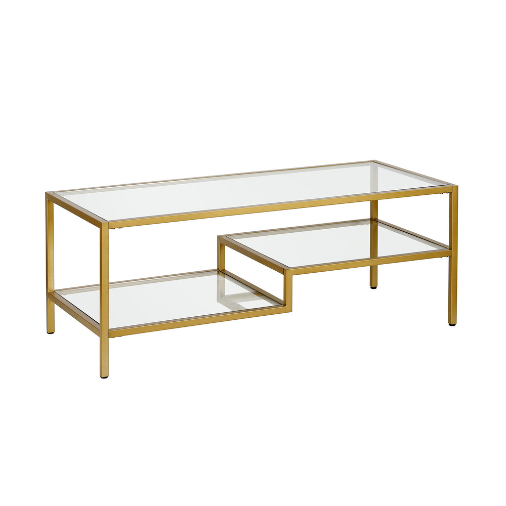 Homeroots 45" Gold Glass And Steel Coffee Table With Two Shelves   523329