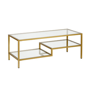 Homeroots 45" Gold Glass And Steel Coffee Table With Two Shelves   523329