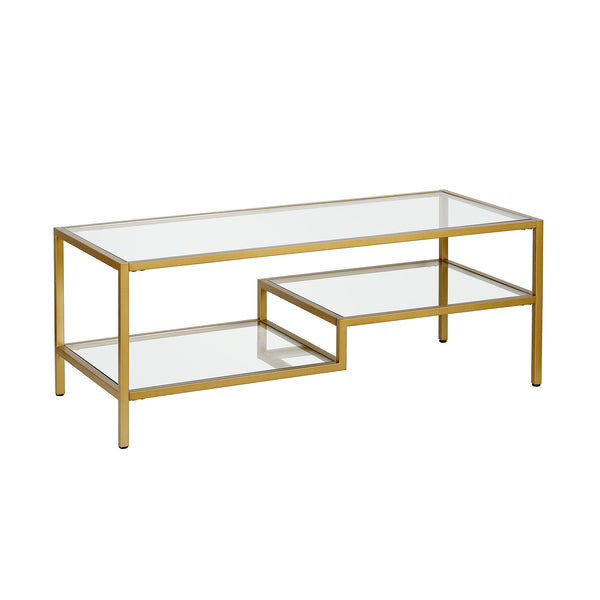 Homeroots 45" Gold Glass And Steel Coffee Table With Two Shelves   523329