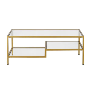 Homeroots 45" Gold Glass And Steel Coffee Table With Two Shelves   523329