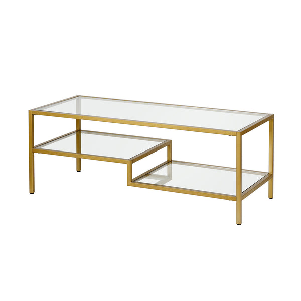 Homeroots 45" Gold Glass And Steel Coffee Table With Two Shelves   523329