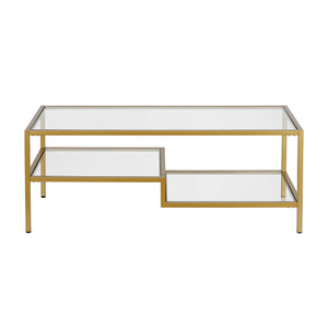 Homeroots 45" Gold Glass And Steel Coffee Table With Two Shelves   523329