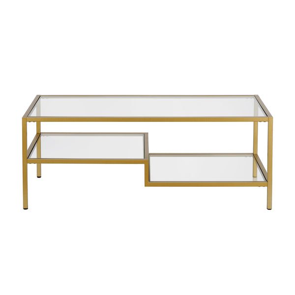 Homeroots 45" Gold Glass And Steel Coffee Table With Two Shelves   523329