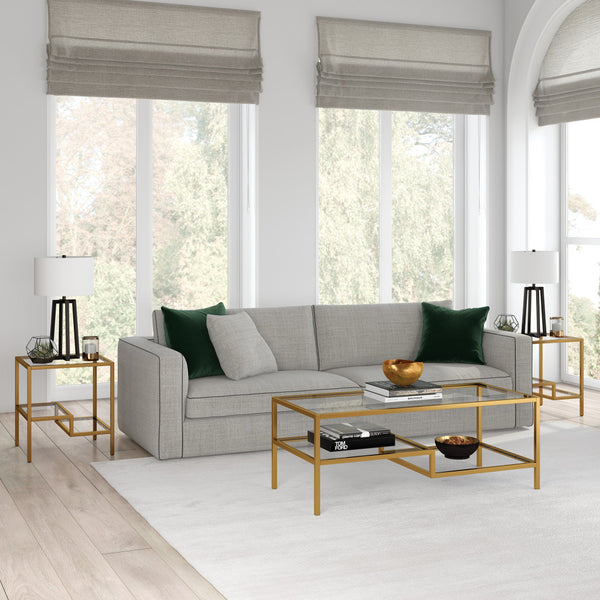 Homeroots 45" Gold Glass And Steel Coffee Table With Two Shelves   523329