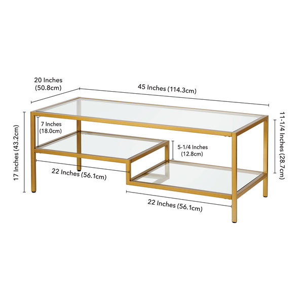Homeroots 45" Gold Glass And Steel Coffee Table With Two Shelves   523329
