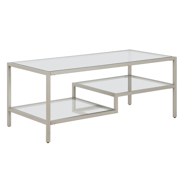 Homeroots 45" Silver Glass And Steel Coffee Table With Two Shelves   523330