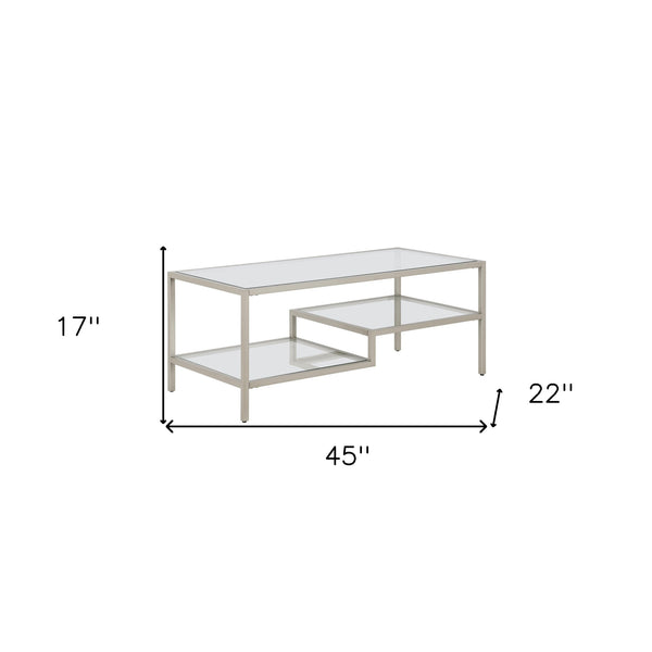 Homeroots 45" Silver Glass And Steel Coffee Table With Two Shelves   523330