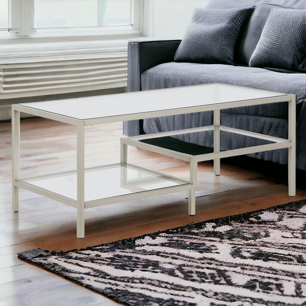 Homeroots 45" Silver Glass And Steel Coffee Table With Two Shelves   523330