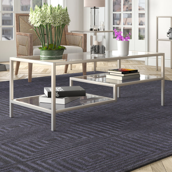 Homeroots 45" Silver Glass And Steel Coffee Table With Two Shelves   523330