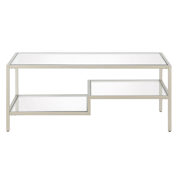 Homeroots 45" Silver Glass And Steel Coffee Table With Two Shelves   523330