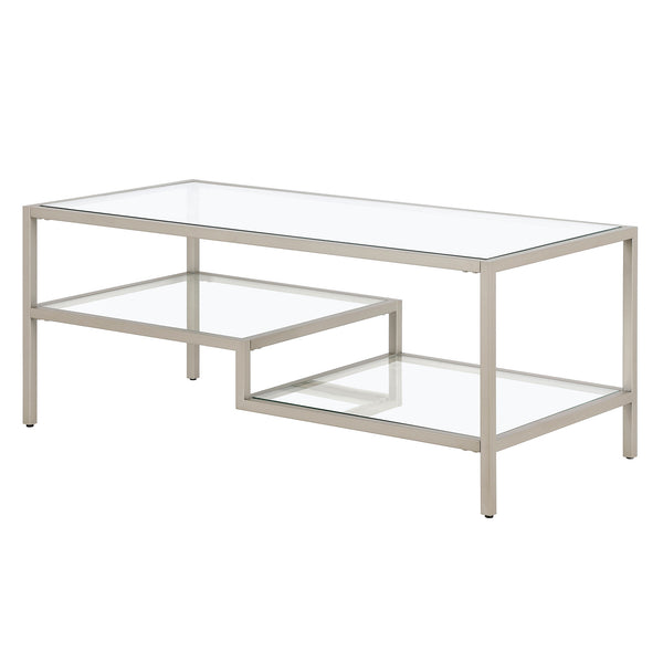 Homeroots 45" Silver Glass And Steel Coffee Table With Two Shelves   523330