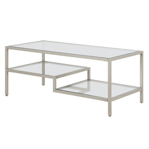 Homeroots 45" Silver Glass And Steel Coffee Table With Two Shelves   523330