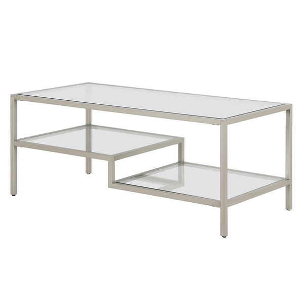Homeroots 45" Silver Glass And Steel Coffee Table With Two Shelves   523330