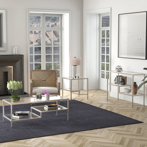 Homeroots 45" Silver Glass And Steel Coffee Table With Two Shelves   523330