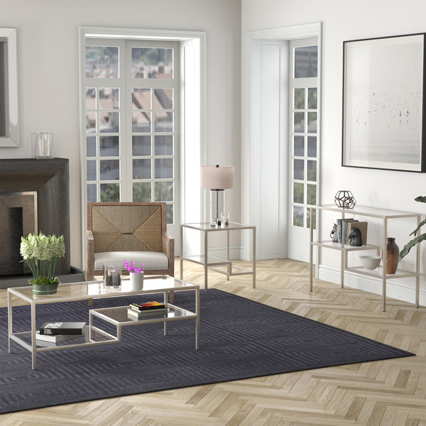 Homeroots 45" Silver Glass And Steel Coffee Table With Two Shelves   523330