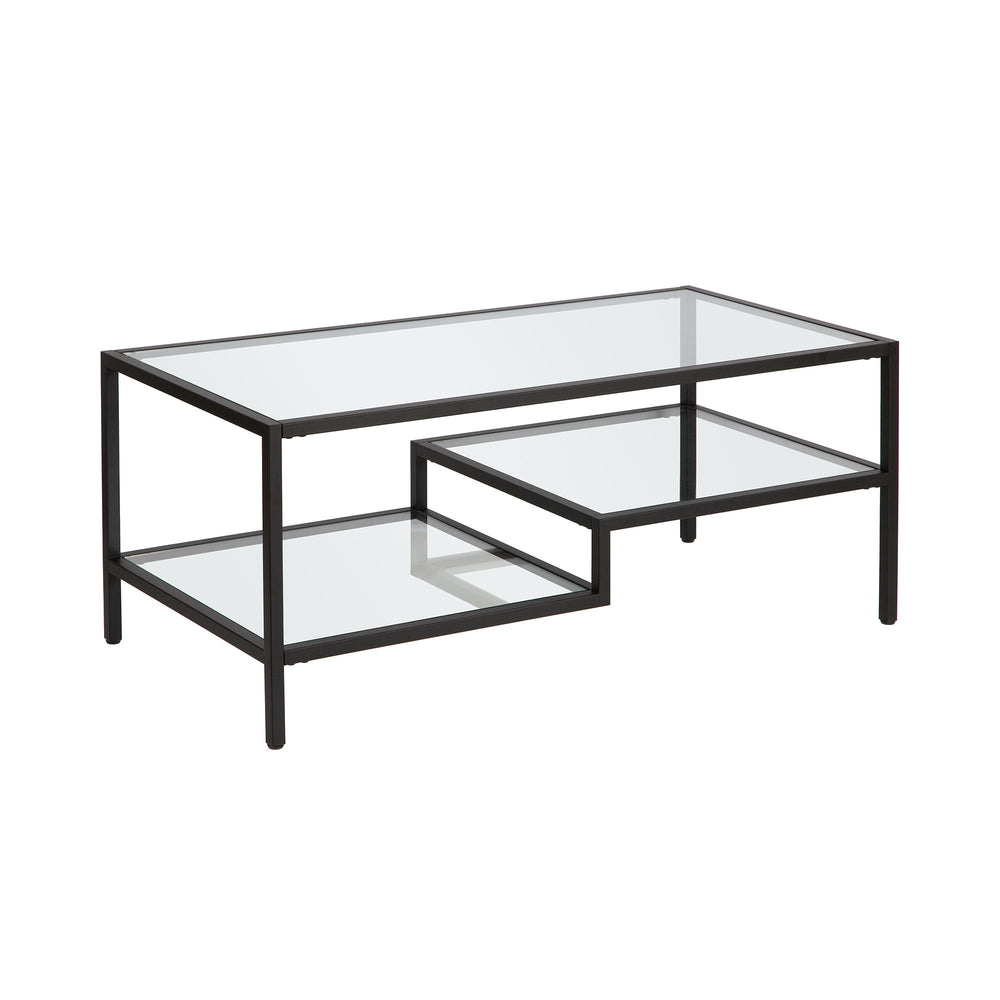 Homeroots 45" Black Glass And Steel Coffee Table With Two Shelves   523331