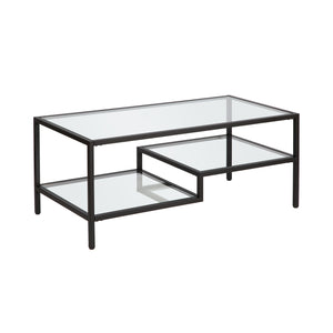 Homeroots 45" Black Glass And Steel Coffee Table With Two Shelves   523331
