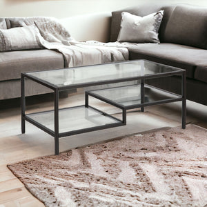 Homeroots 45" Black Glass And Steel Coffee Table With Two Shelves   523331