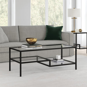 Homeroots 45" Black Glass And Steel Coffee Table With Two Shelves   523331