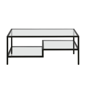 Homeroots 45" Black Glass And Steel Coffee Table With Two Shelves   523331