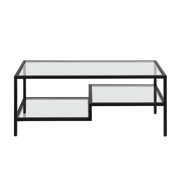 Homeroots 45" Black Glass And Steel Coffee Table With Two Shelves   523331