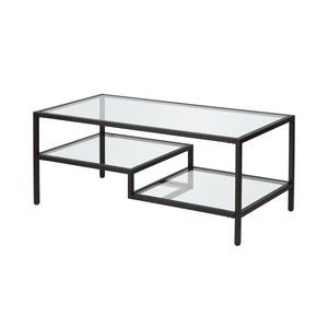 Homeroots 45" Black Glass And Steel Coffee Table With Two Shelves   523331