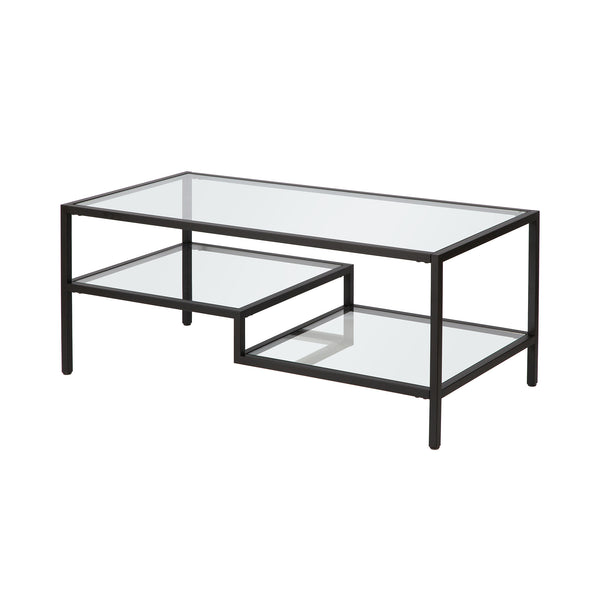 Homeroots 45" Black Glass And Steel Coffee Table With Two Shelves   523331